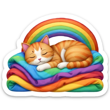 Sleeping cat with rainbow blanket sticker