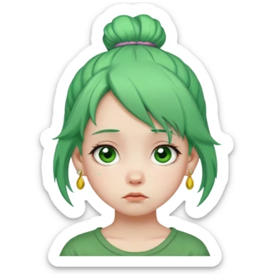  bun haired kid with earrings green hair guy sad sticker