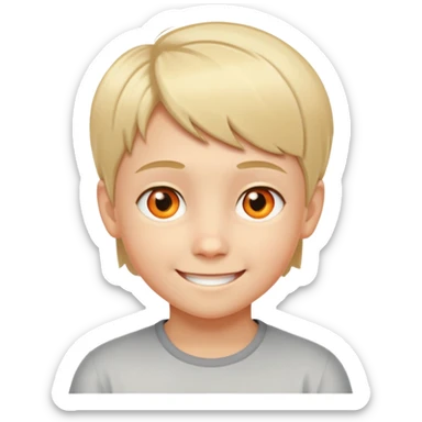 "- Nam
- 10 tuổi
- Da trắng
- Tóc ngắn, vàng
- Cười tươi
- Mắt cam
" sticker