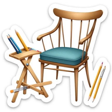 Icon for Furniture Design: a sketch of a stylish piece of furniture, like a chair or sofa, with design tools such as a ruler, pencil, and fabric swatches. The icon should represent creativity and craftsmanship in furniture design. Transparent background. sticker