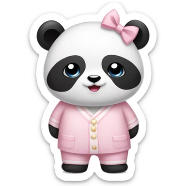 panda wearing light pink pajamas and a bow sticker