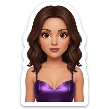 Posh Spice from Spice Girls with brown eyes, dark brown hair, dark purple metallic sweetheart dress sticker