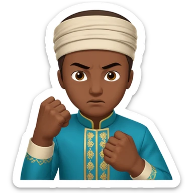 tatar young man with national outfit showing his fists angry sticker