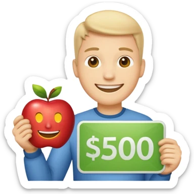 apple style emoji of a guy happily holding a sign showing $5,000 a month sticker
