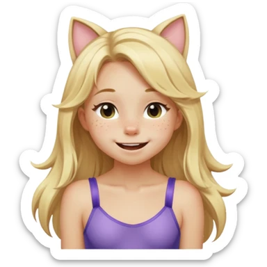 petite blonde catgirl long hair freckles giggling leotard sticker