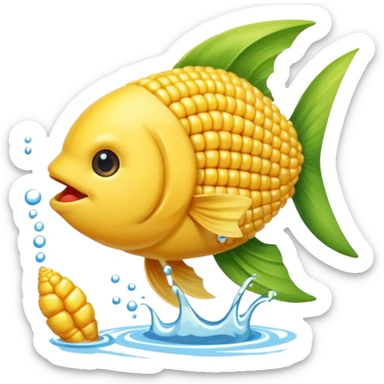 A corn kernel catching a fish sticker