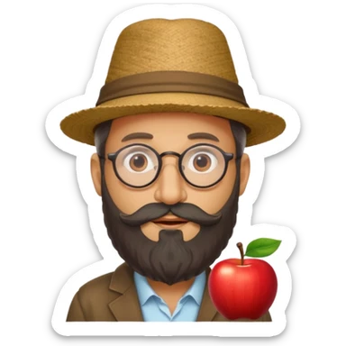 Apple emoji. Jew with payot, glasses, long beard, large nose, biber hat sticker