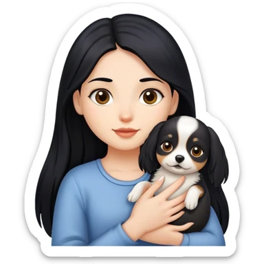 Menina com cabelo longo e preto com uma cadelinha sticker