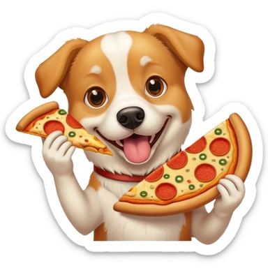 happy dog eating pizza sticker