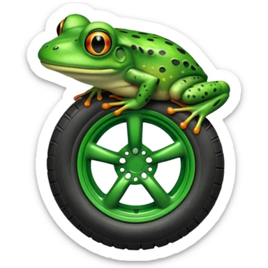 Frog head on top of tire. The tire is the body and the legs are on the bottom of the tire sticker