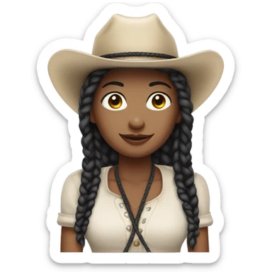 pale skin with 2 black braids with a cowgirl hat sticker