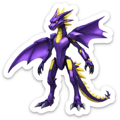  Edgy Shiny Futuristic Purple Yellow Digimon-Fakemon-Reptile-Dragon-Sergal-Mecha full body sticker