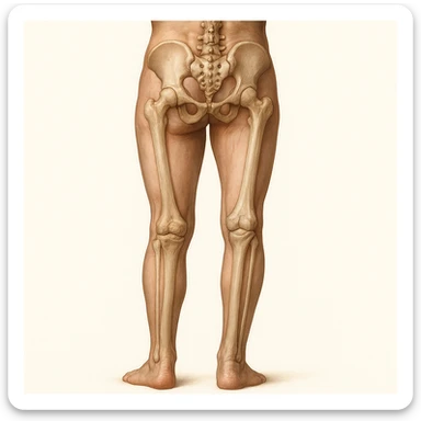 Edit the image to depict an inhibited leg (shorter than the other), in a medical anatomical style, posterior view, hyperrealism, with no background. Variation 1. sticker