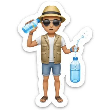 man full body emptying a bottle of water sticker