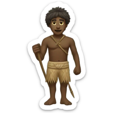 aborigine black man in shorts made of palm leaves with spear in hand sticker