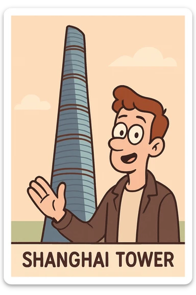 Shanghai Tower, minimalist flat design, soft pastel colors, simple shapes sticker