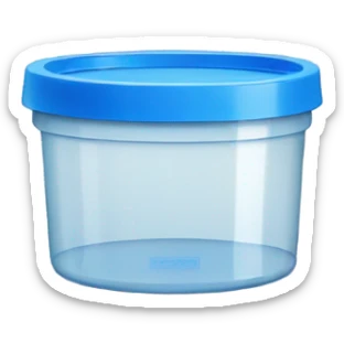 Small commercial kitchen transparent storage container with a blue lid sticker