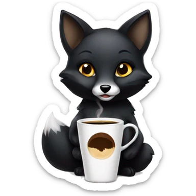 black fox cute female drinking coffee sticker