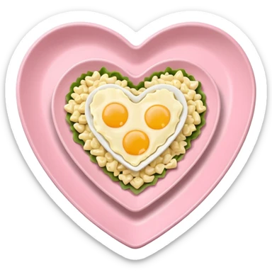 egg salad in a light pink heart shaped plate sticker