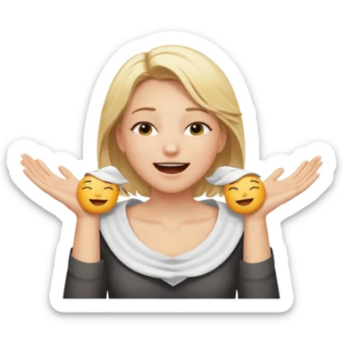 Happy blonde girl with eyes closed and mouth wide open and hands cupped around her neck - her eyes are squinty with excitment mo sticker