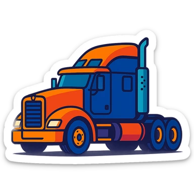 Edit the image to depict a 2026 Kenworth Sleeper semi truck in a cartoonish, vibrant style. Show the truck from the side view with headlights on, painted solid black, and no background. sticker