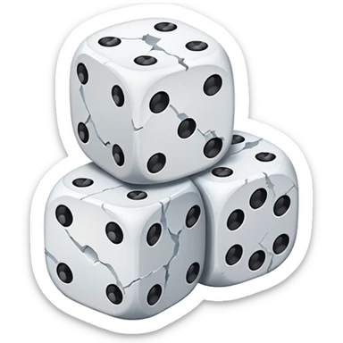 two dice, with one smashed sticker
