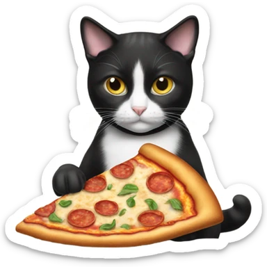 Tuxedo cat eating pizza sticker