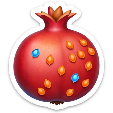 Pomegranate with red, blue and orange seeds inside sticker