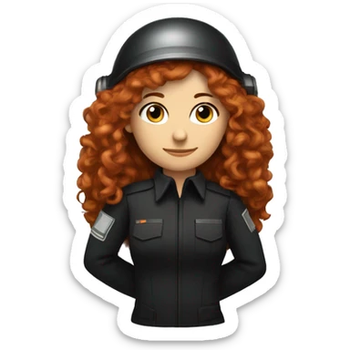 operator dressed in black with a milatary helmet, without glasses, wearing a headset, ready to respond to alerts, preferably curly redhead female  sticker