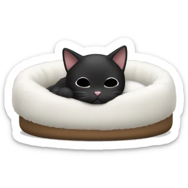 black and white cat sleeping on cat bed emoji sticker