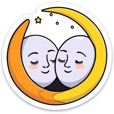 sun and moon cuddling tenderly, loving celestial bodies sticker