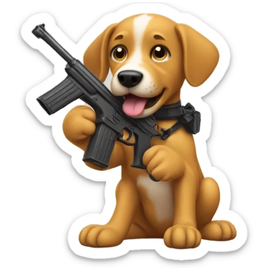 Dog holding a toy gun sticker