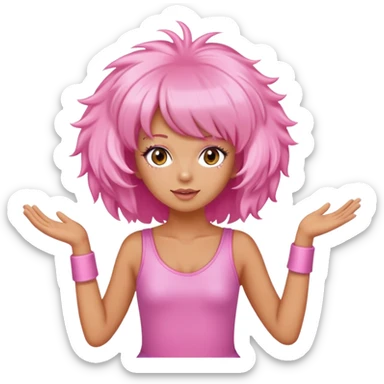 a girl wearing a pink fluffy wig with tanned skin dancing to starships sticker
