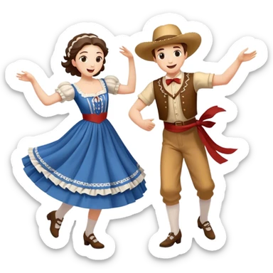 Cinematic Realistic scene of two square dancers in traditional American folk costumes, captured in joyful, coordinated motion with vibrant, rustic lighting that highlights their cultural heritage sticker