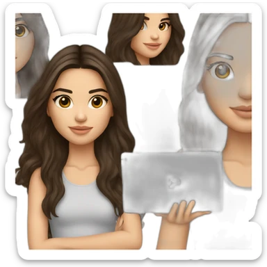 brunette Kendall Jenner with long hair holding iPad sticker