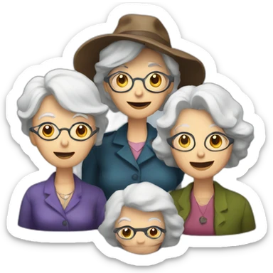 Four old ladies that are detectives. In the background there are tentacles. sticker