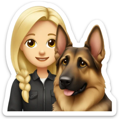 dark brown German shepherd and cute blond girl sticker