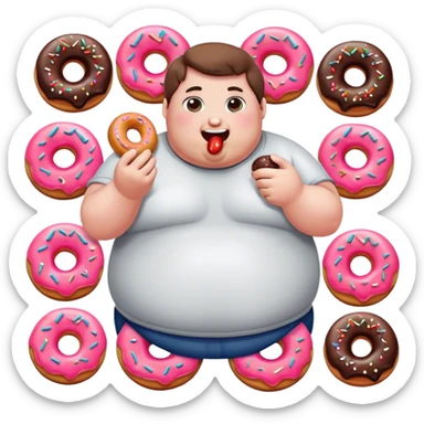 fat person eating ten donuts  sticker