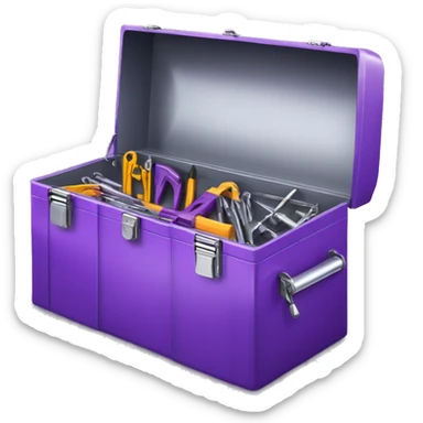 Realistic metallic purple tool box with top open and purple tools inside of it isolated.  sticker