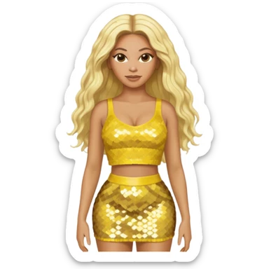 Beyonce with long platinum blonde hair, yellow sequin crop top and skirt sticker