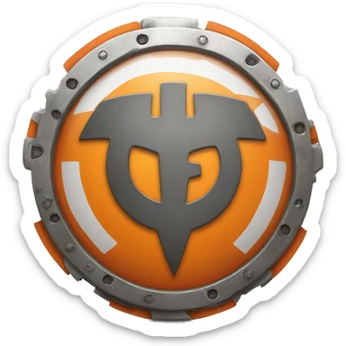 orange metal shield with mechanic symbol in the middle sticker