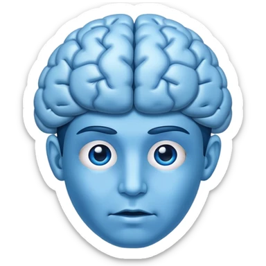 All blue adult person face emoji with a brain for hair sticker