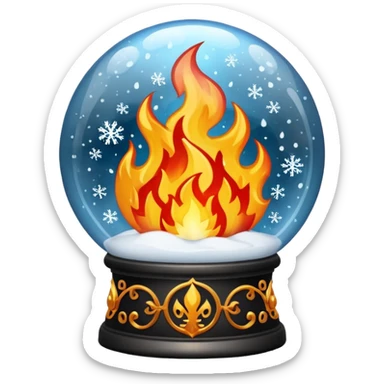 Can you make a snow globe emoji with a flame in it, gothic style, I want it to say pyromaniacs  sticker