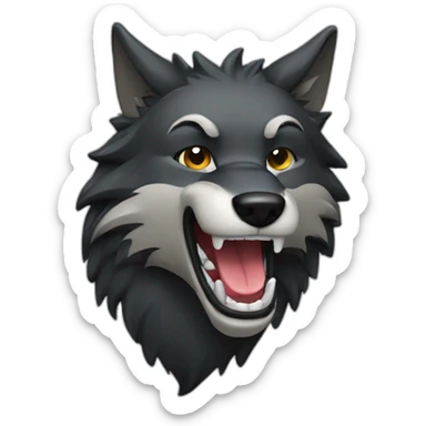 dark wolf head in profile looking to right with open mouth smiling and blinking with on eye sticker