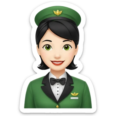 Lady hotel butler with green uniform black hair  sticker