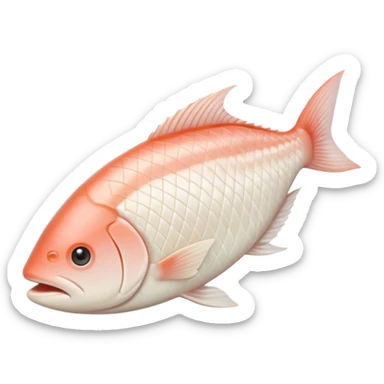 white fish fillet, boneless skinless, smooth slightly curved, pale ivory to light pinkish-white, subtle sheen, fine grain, fresh moist, flat or gently folded, no plate herbs or faces, clean 3D, soft lighting, transparent background, emoji scale sticker