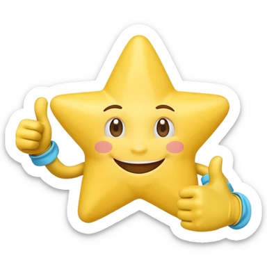 HD a smiling happy star with both gloved hands doing thumbs up and blue background sticker