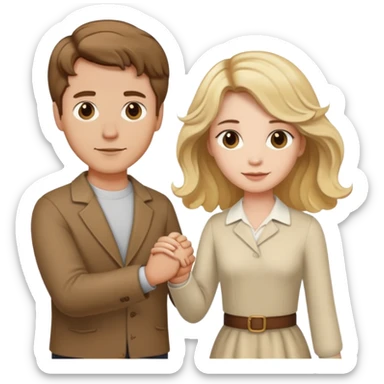 Brown short hai man holding his couple a blonde long wavy hair lady  sticker