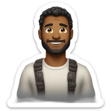 Imagen al estilo Disney Pixar de hombre, piel morena de 28 años, pelo negro risado, complexión fuerte sticker