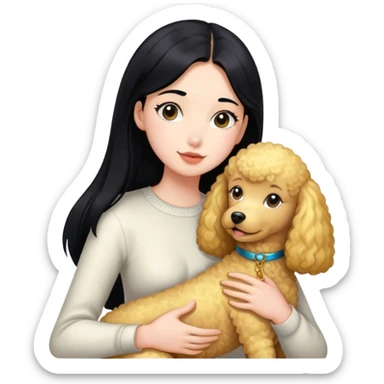 girl with straight black hair and golden pudel sticker